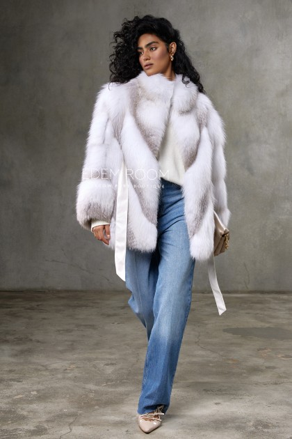 шуба с поясом из арктической лисы