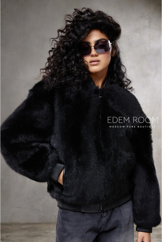 короткая шуба - бомбер из овчины