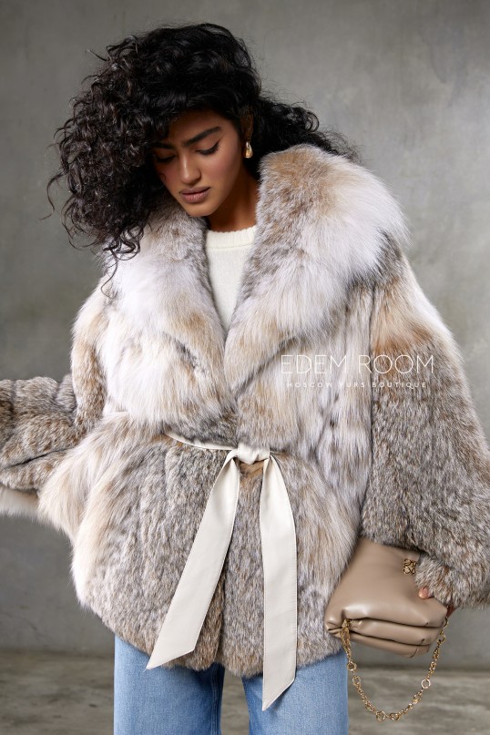 шуба - пончо из меха рыси