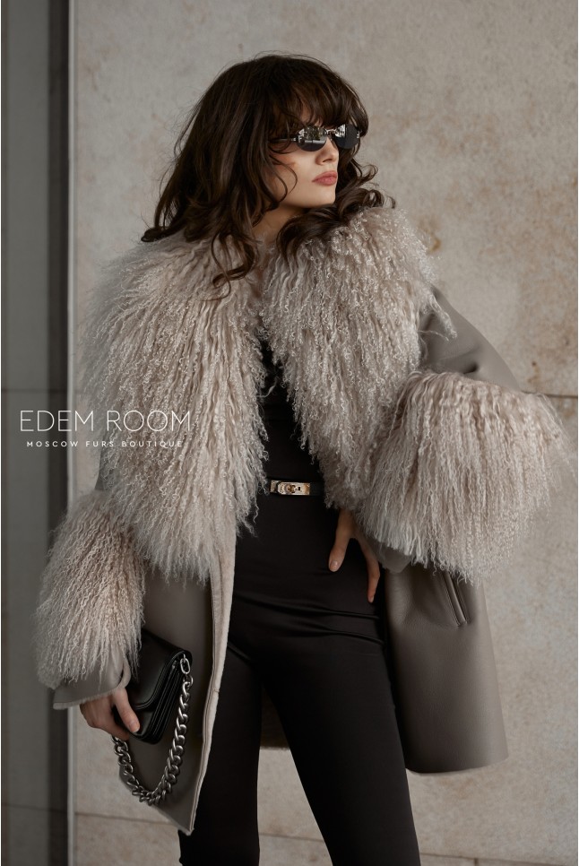 дублёнка с меховым воротником ламы