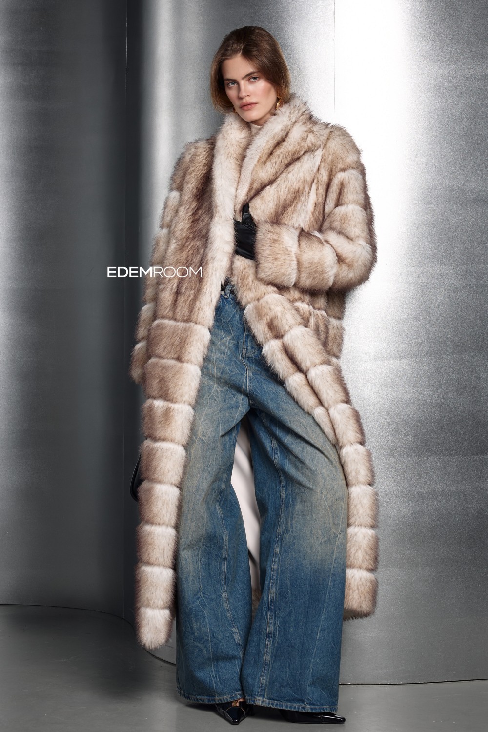 длинная шуба из эко куницы