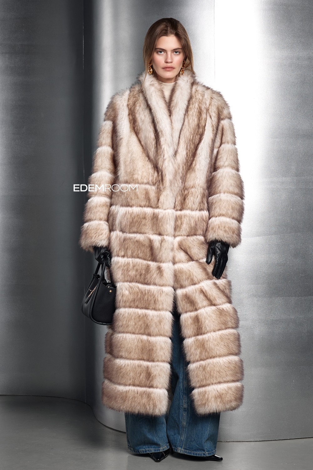 длинная шуба из эко куницы