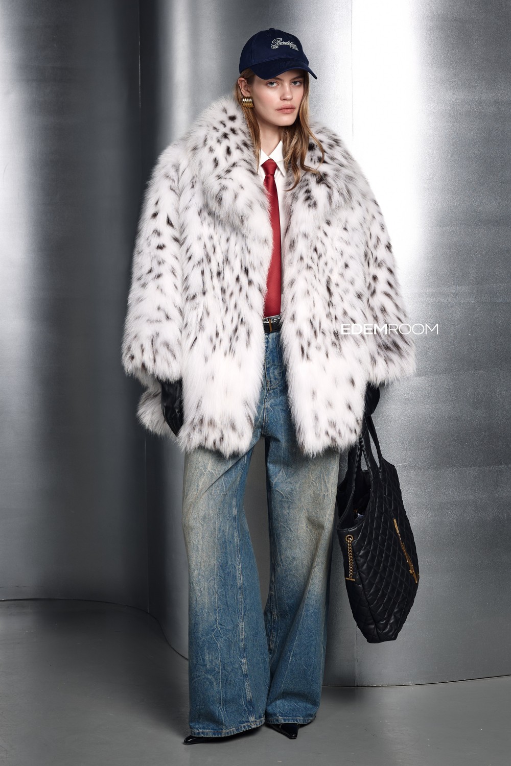 комбинированная шуба из лисы и рыси