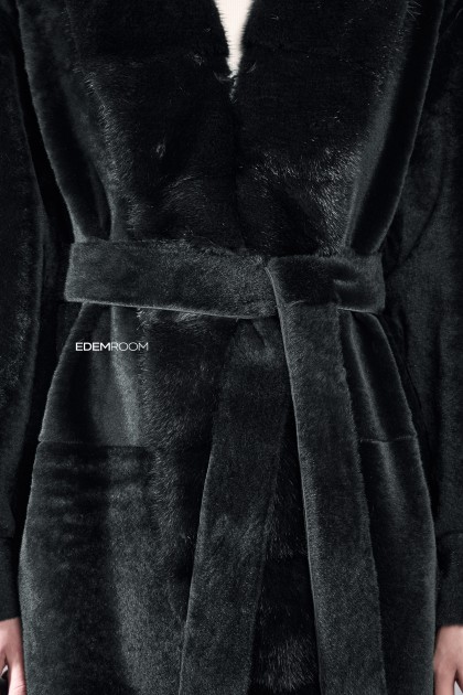 чёрное пальто - дублёнка с мехом норки