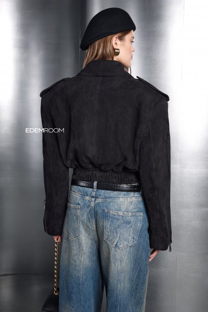 короткая замшевая куртка на резинке