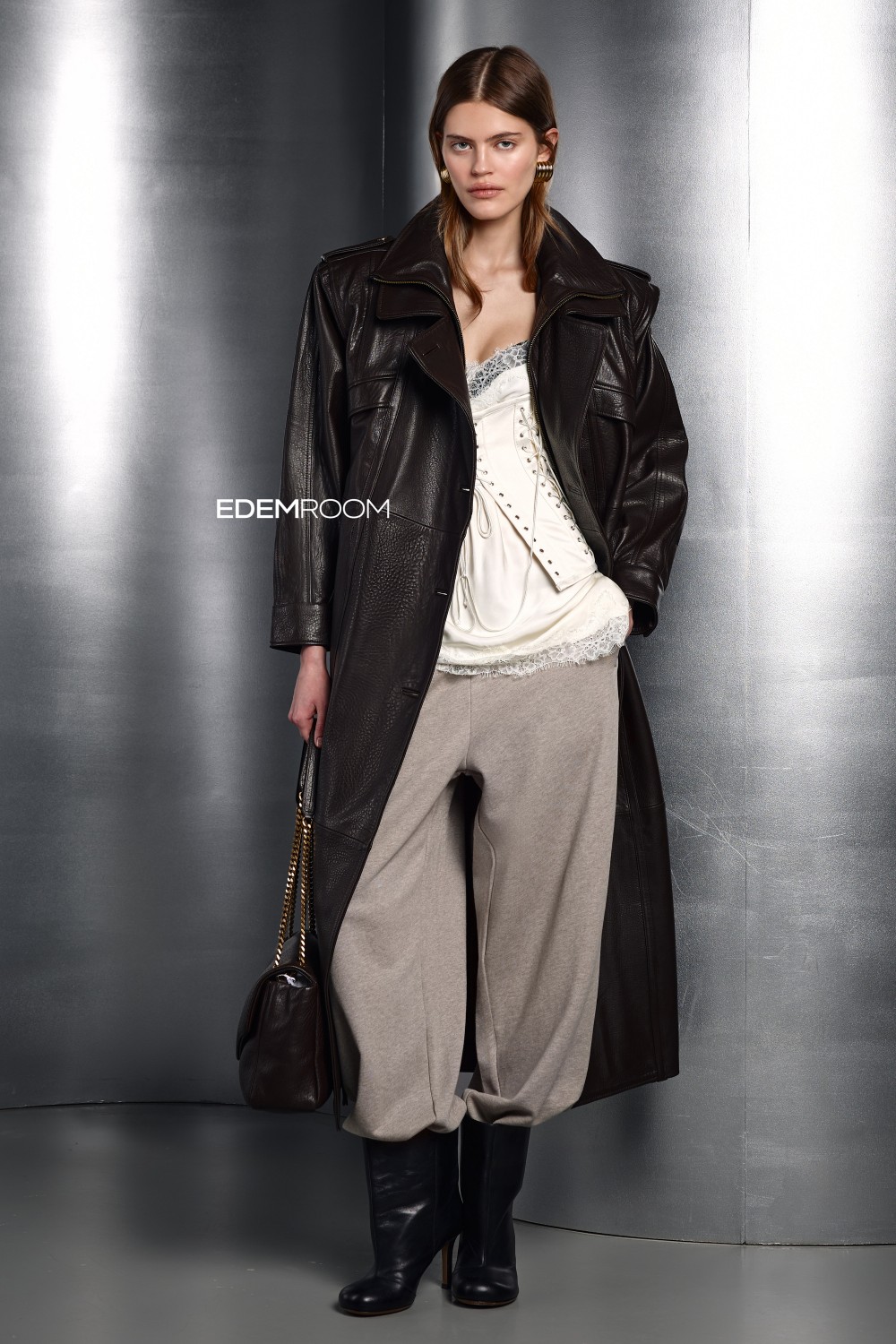 женский тренч из кожи joombo