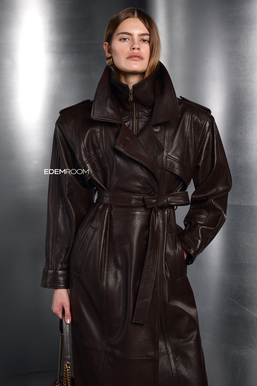 женский тренч из кожи joombo