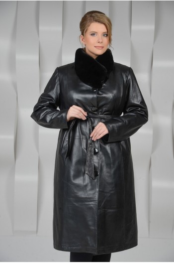 Женское кожаное пальто с мехом