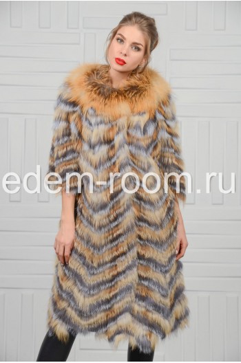 Меховое пальто из чернобурки и лисы