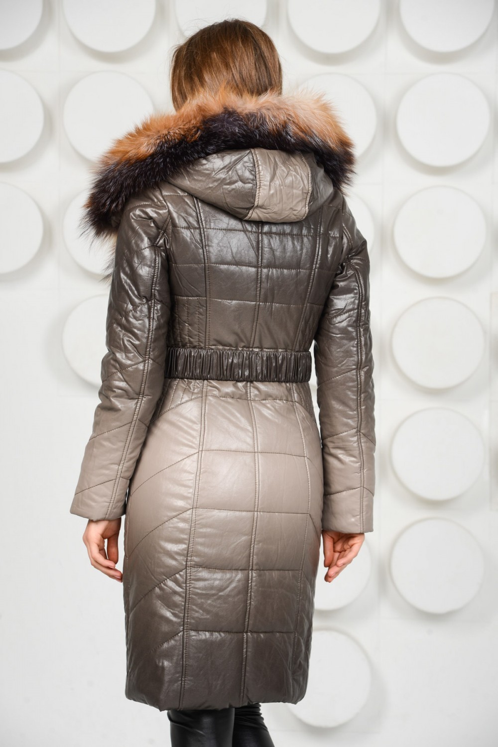Пальто из искусственной кожи с натуральным мехом