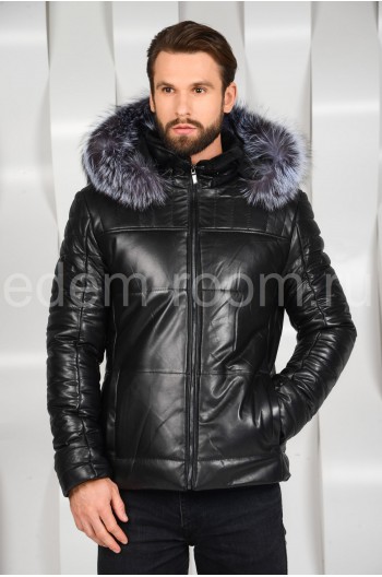 Тёплая кожаная куртка с мехом чернобурки