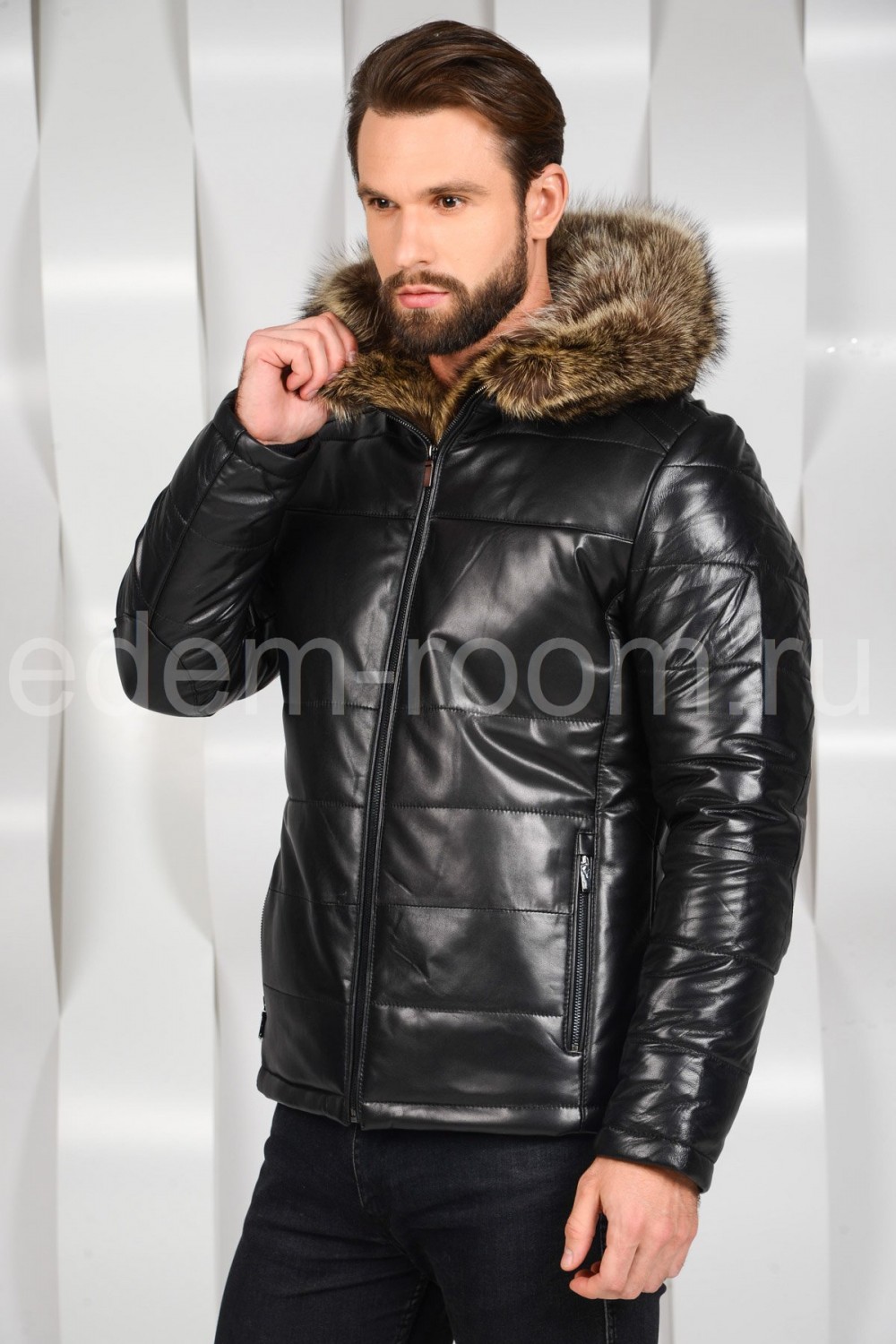 Зимняя мужская кожаная куртка с мехом