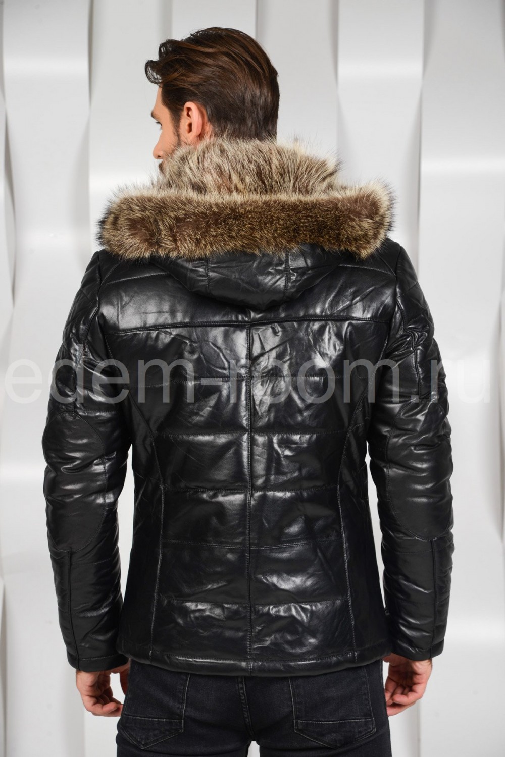 Зимняя мужская кожаная куртка с мехом