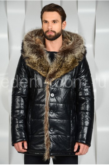 Зимняя куртка из эко-кожи с мехом
