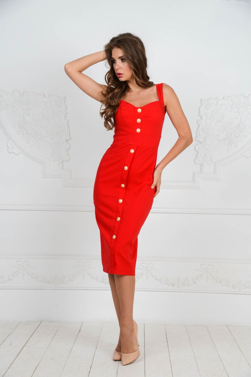 Красное платье BALMAIN