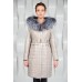 Женское пальто из экокожи с мехом чернобурки