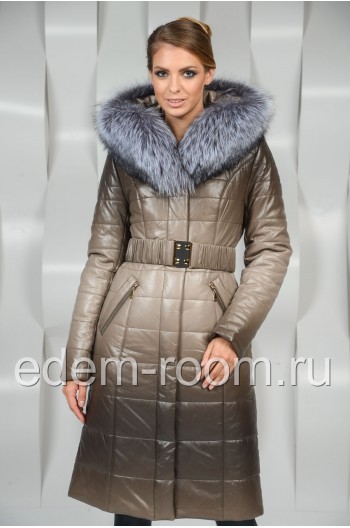 Пальто из эко-кожи с натуральной чернобуркой