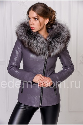 Женская куртка из эко-кожи с мехом