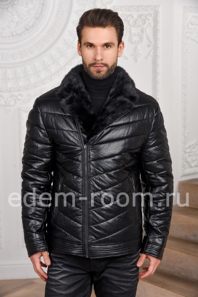 Зимяя мужская куртка из экокожи
