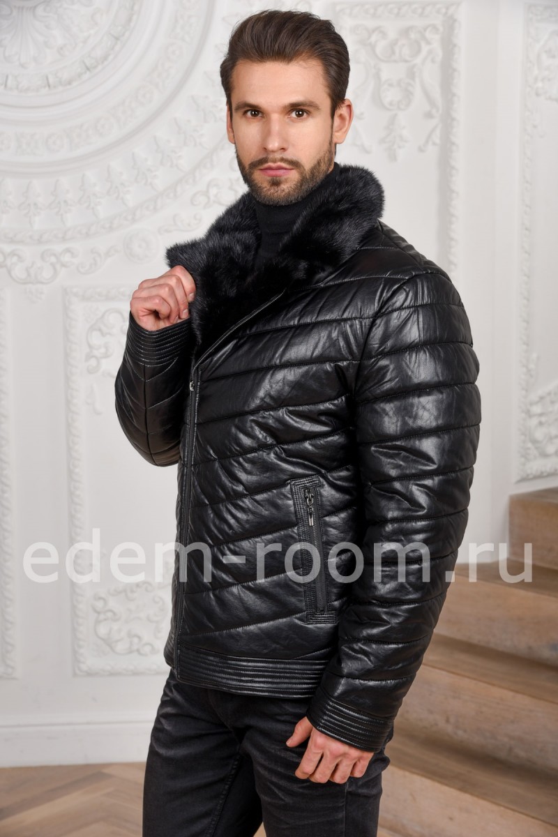 Зимяя мужская куртка из экокожи