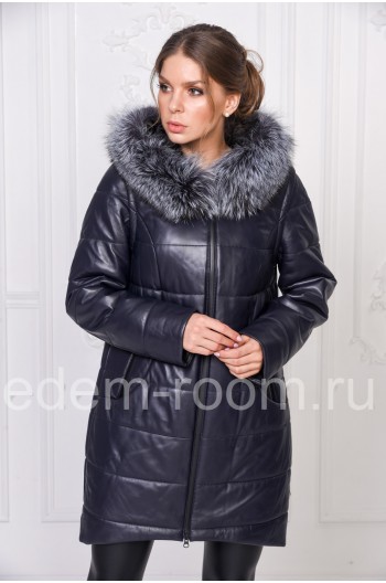Кожаный пальто с капюшоном