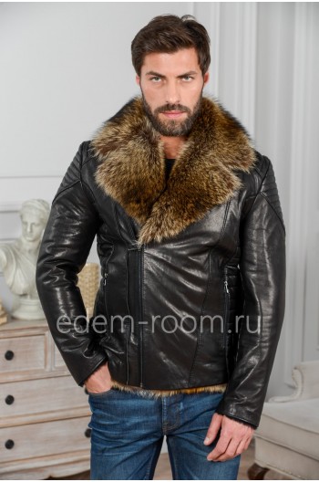 Модная кожаная куртка с подкладкой из енота, Зима 2020