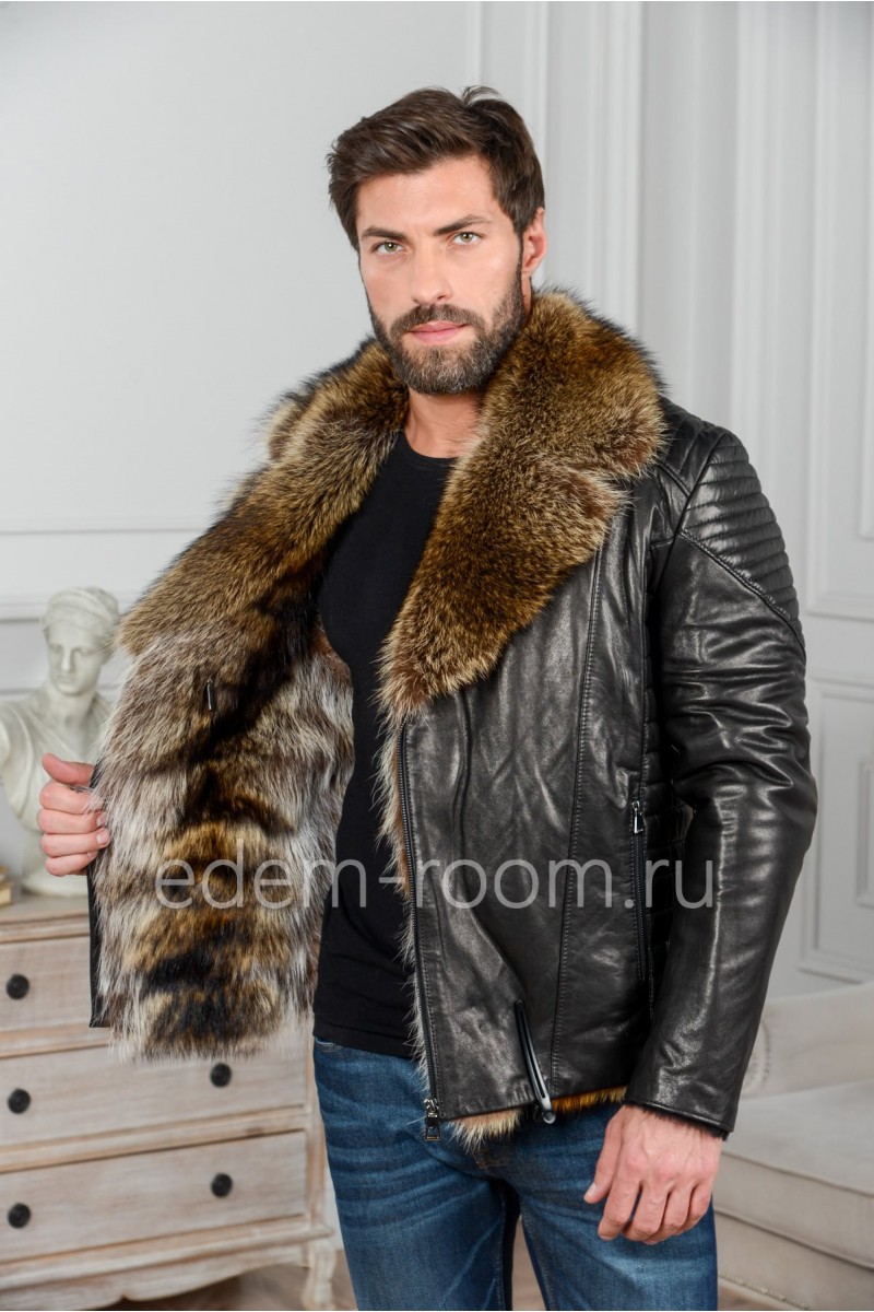 Модная кожаная куртка с подкладкой из енота, Зима 2020