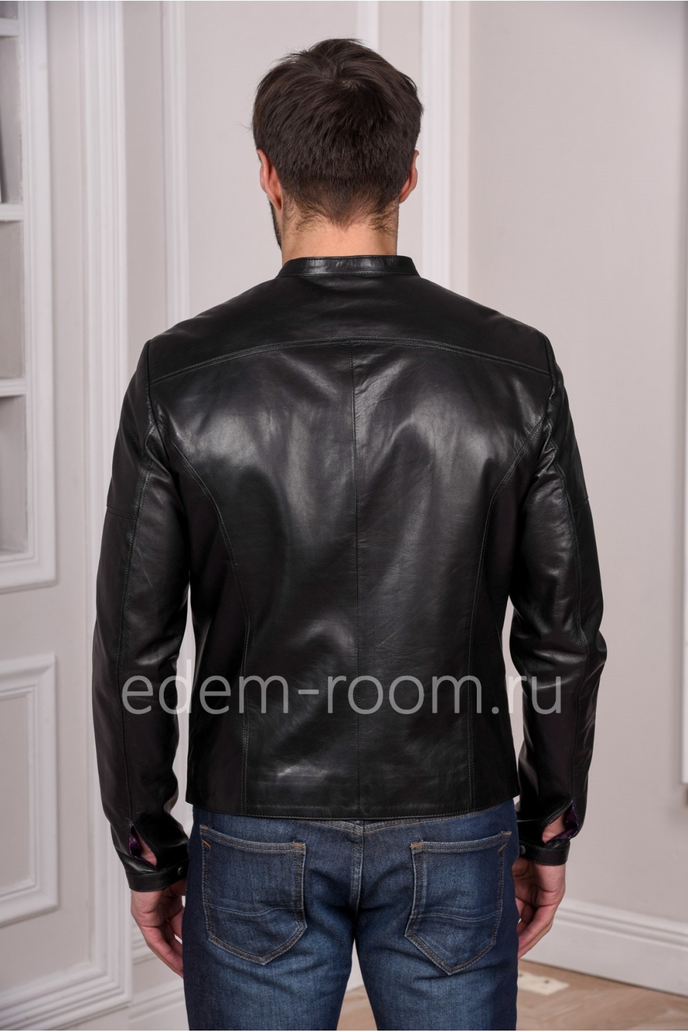 Черная мужская куртка кожаная короткая из натуральной турецкой кожи