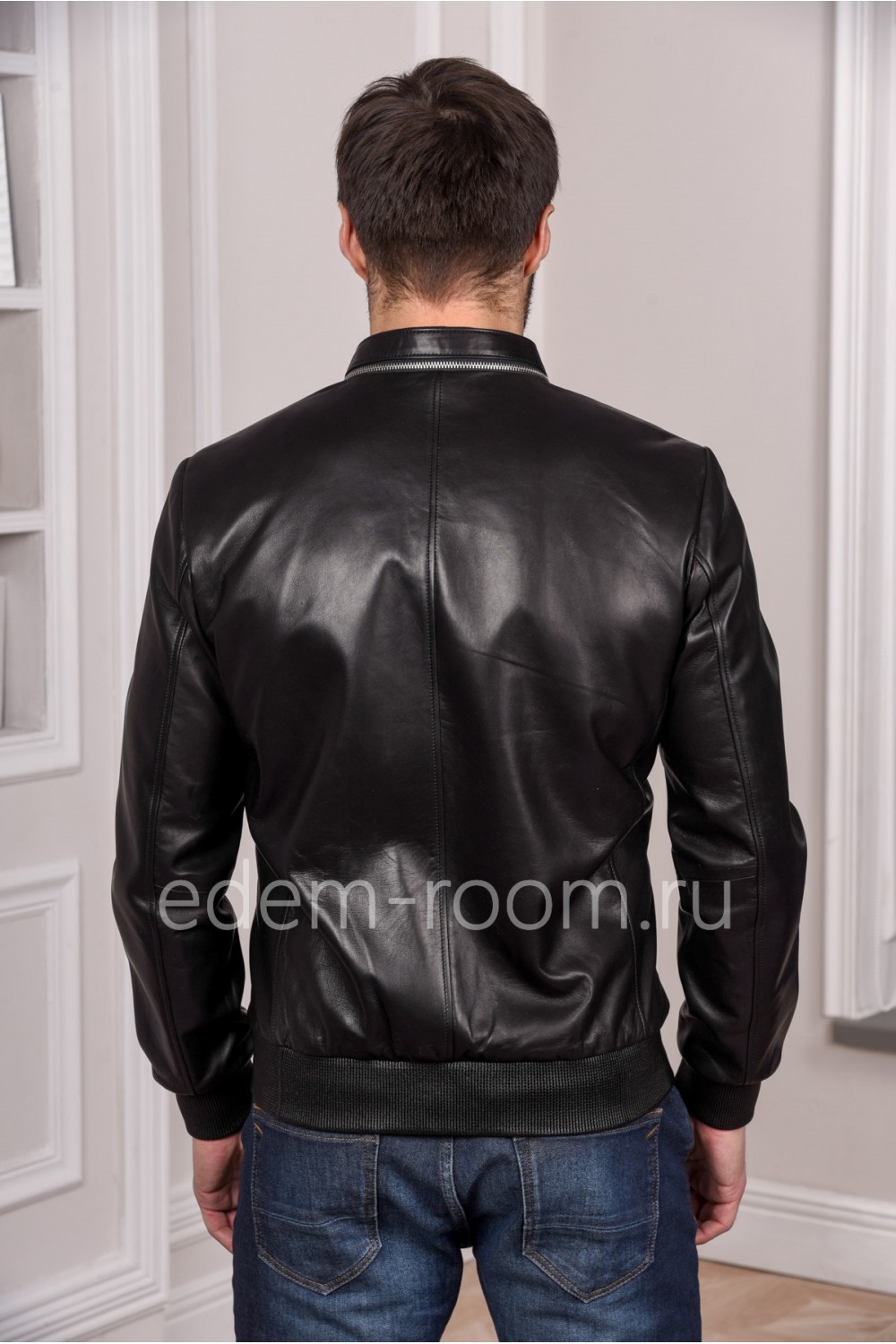 Черная куртка кожаная мужская на весну, натуральная кожа
