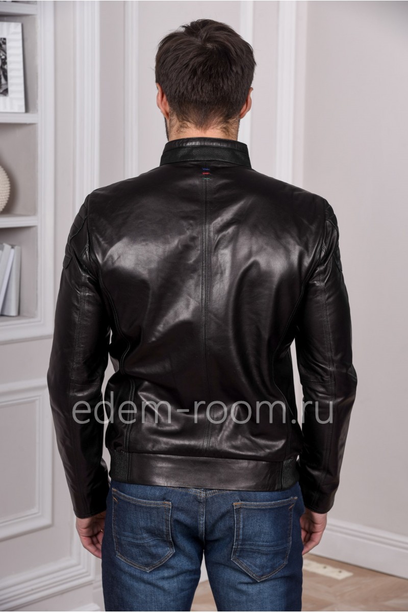 Модная мужская кожаная куртка - черная