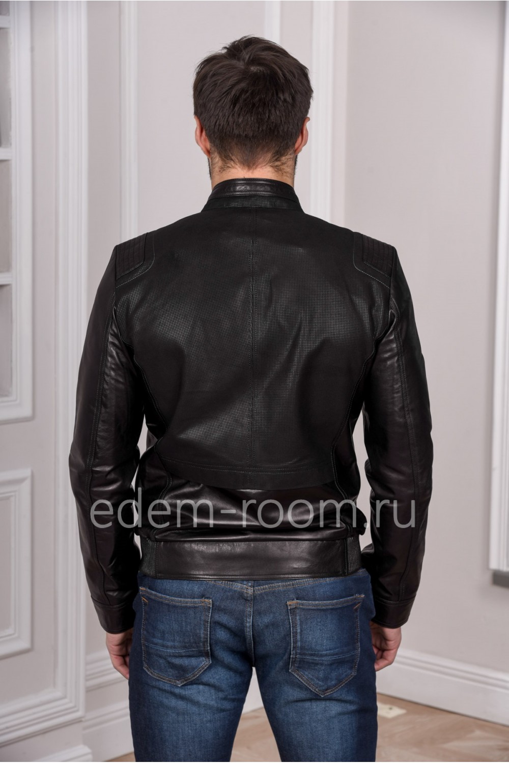 Мужская кожаная куртка из натуральной кожи, черная и модная
