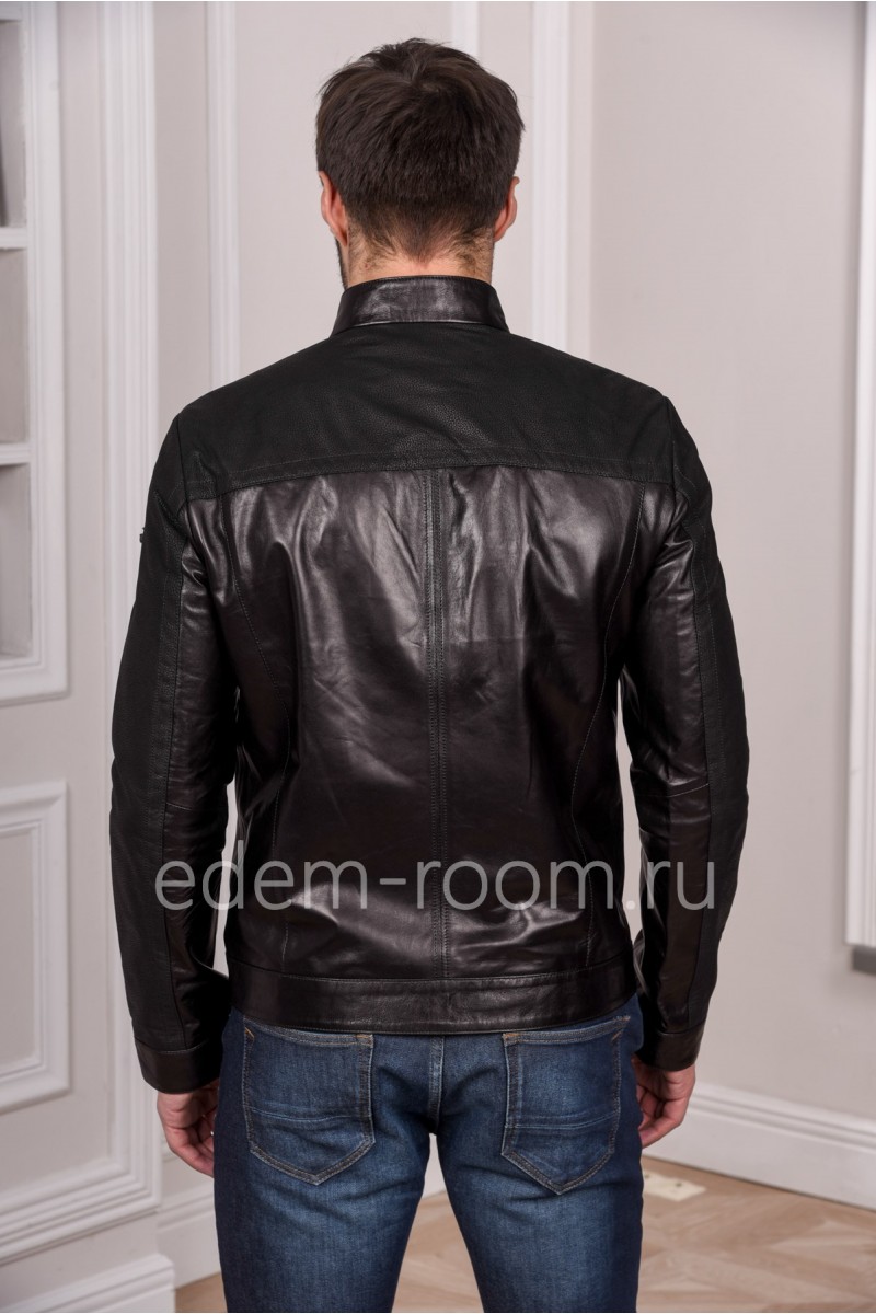Мужская куртка из натуральной кожи осень-весна, черная