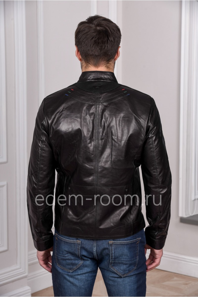 Модная мужская кожаная куртка, черный цвет - 2019