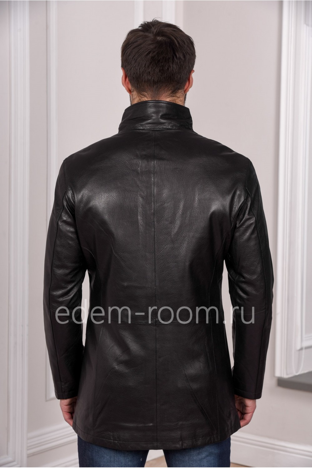 Мужская черная куртка кожаная удлиненная - натуральная кожа