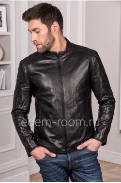Черная куртка кожаная мужская из натуральной кожи
