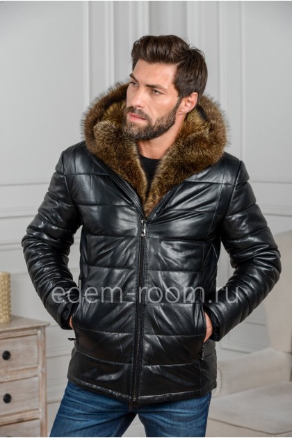 Теплая мужская куртка из кожи