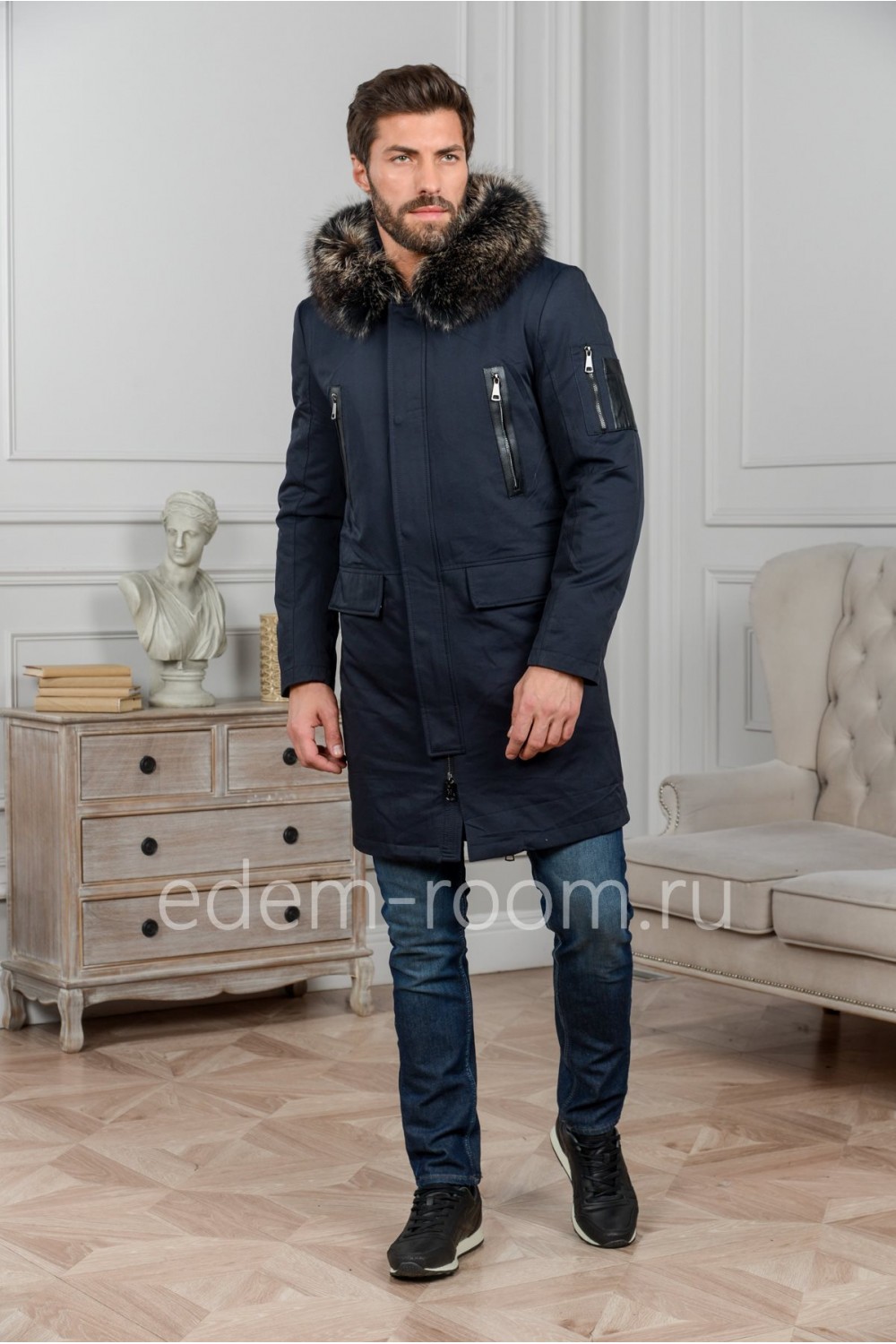 Удлинённая зимняя мужская куртка
