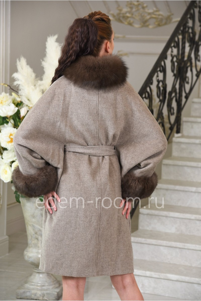 Женское весенне-осеннее пальто из альпаки под поясом
