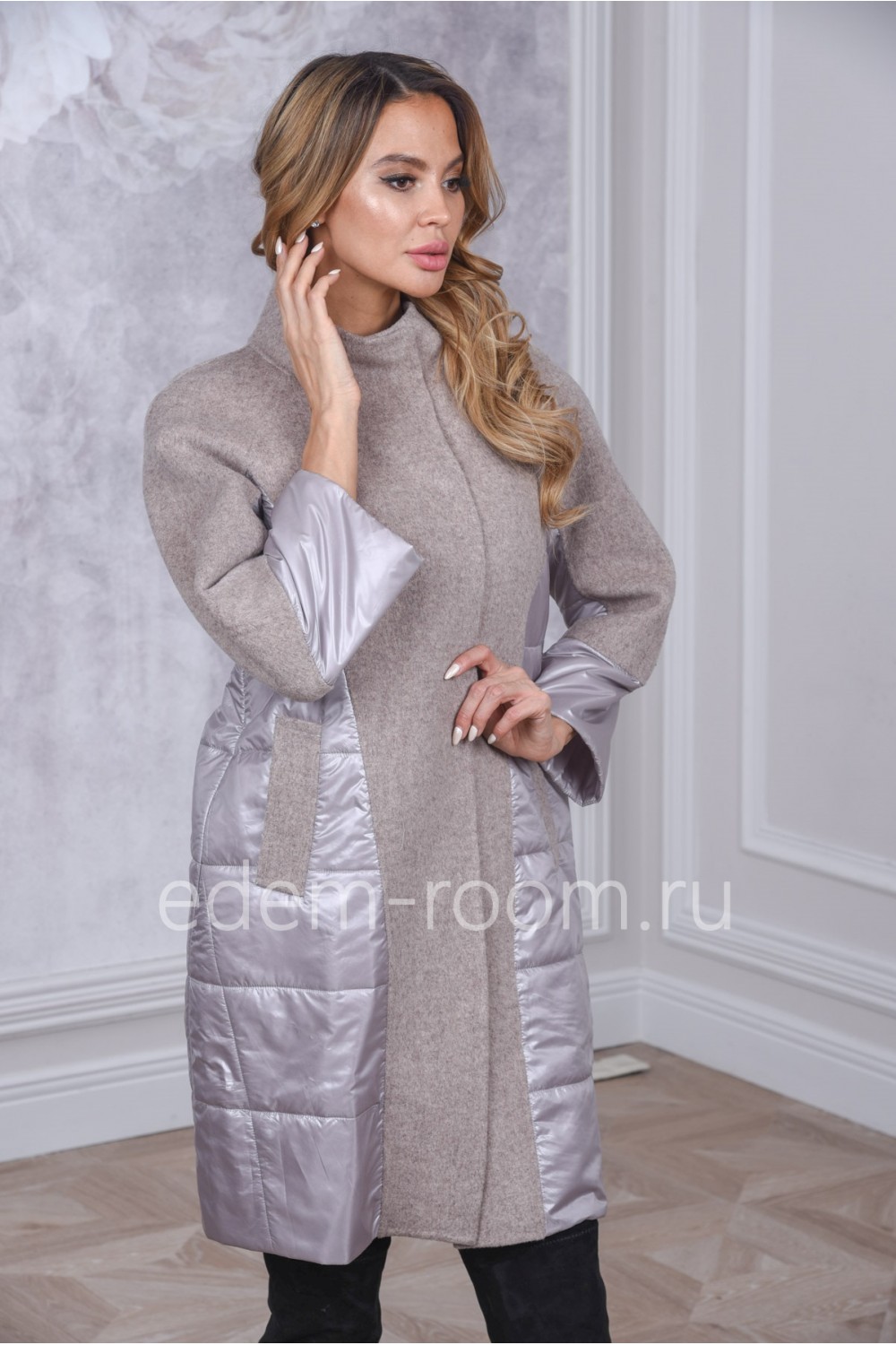 Женское комбинированное пальто