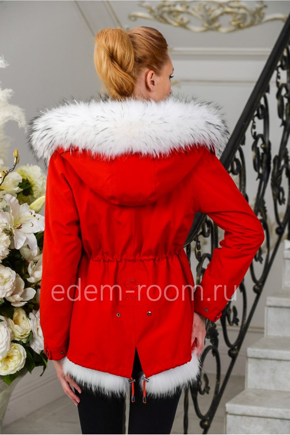 Цена на красную парку -куртку с белым мехом по низкой цене | Артикул:  N-9908-75-RD-EN