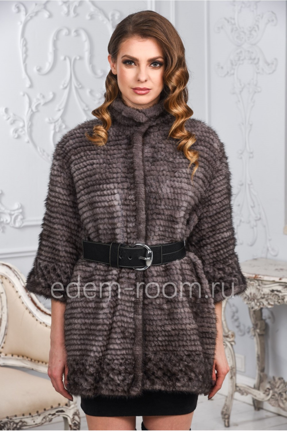 Красивое пальто из вязаной норки