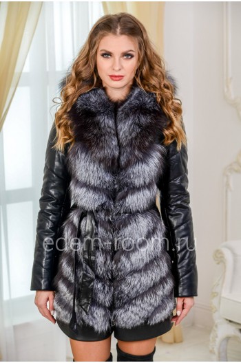Зимняя куртка-жилетка из меха чернобурки