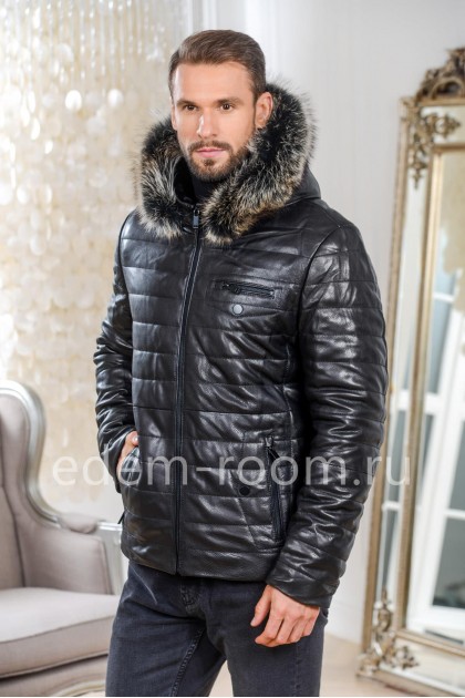 Теплая кожаная куртка для мужчин