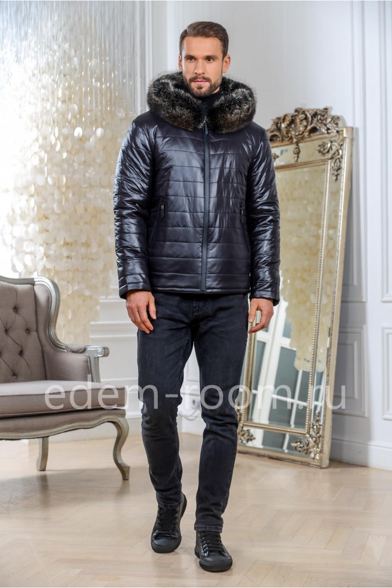 Зимняя мужская куртка с меховым капюшоном