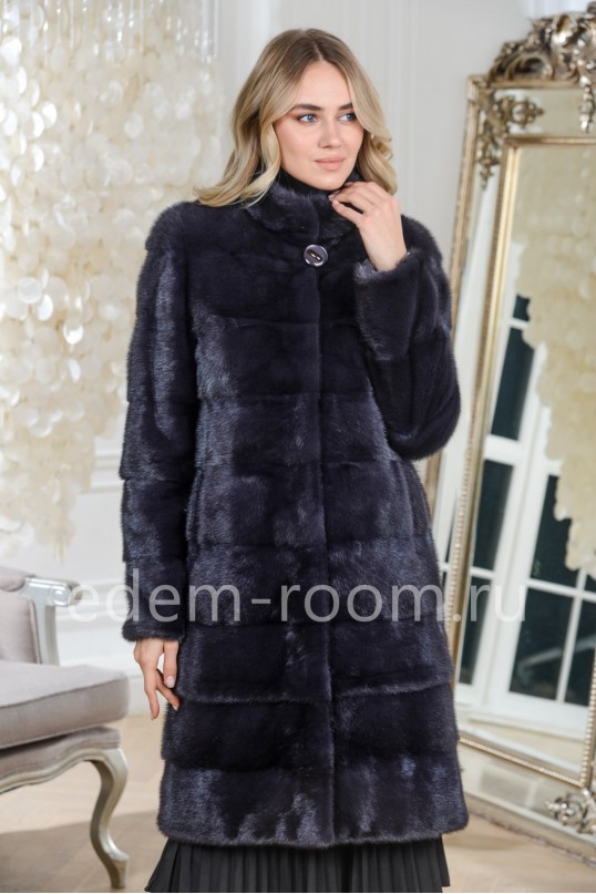 Шуба из норки графитового цвета - поперечка
