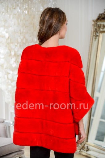 Красная куртка-пончо на молнии из кролика рекс