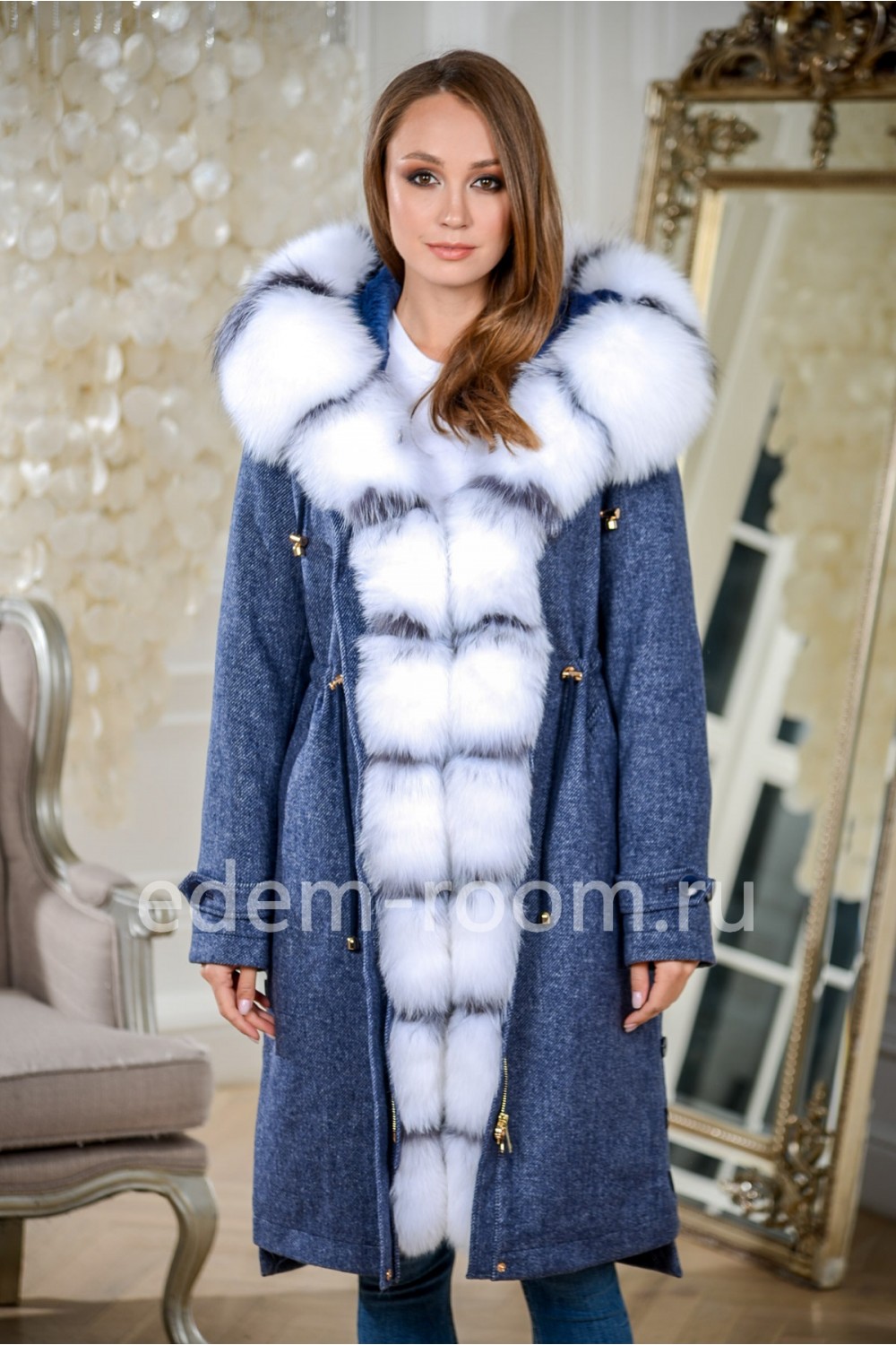 Зимняя парка - пальто на кашемире с мехом
