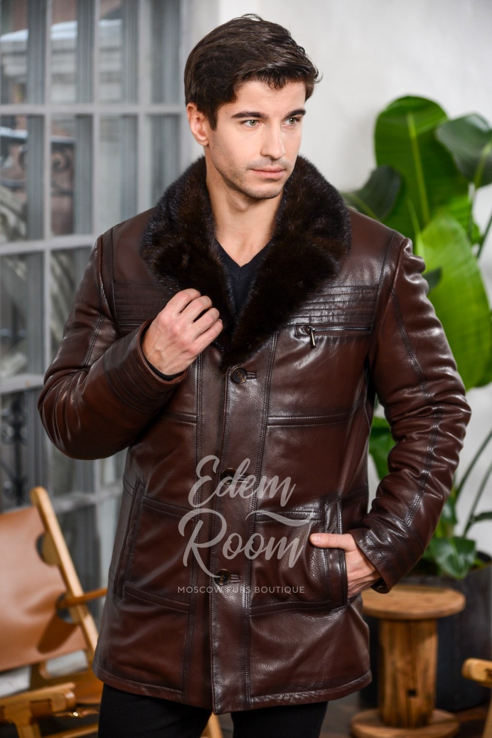 Стоимость Коричневой зимней кожаной куртки недорого | Артикул: I-83280-85-KR