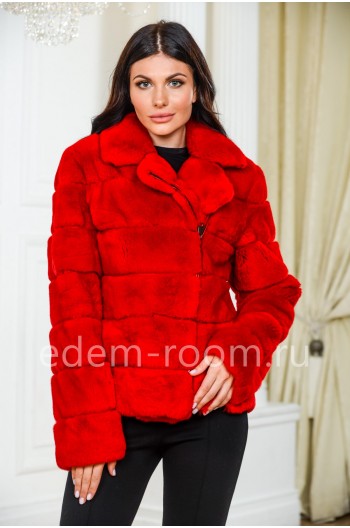 Красная шуба - куртка из кролика рекс