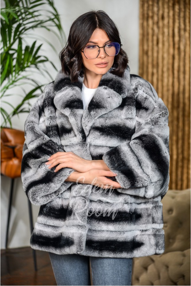 Укороченная шубка из шиншиллового кролика